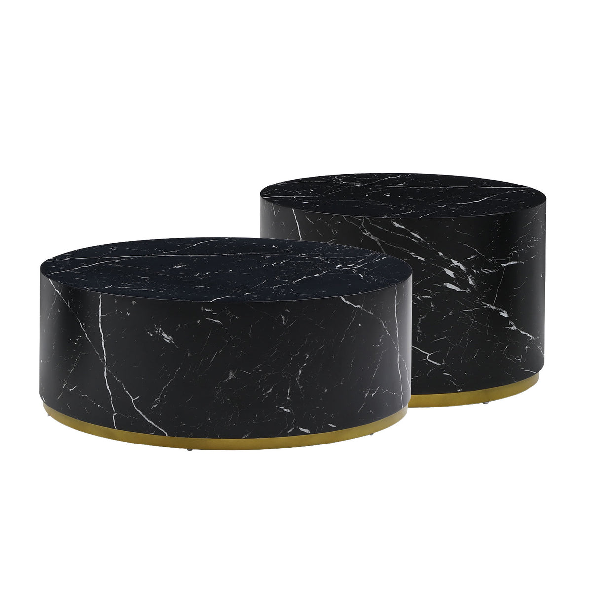 Modern Faux Marble Coffee Tables For Living Room, 35.43Inch Accent Tea Tables With Gold Metal Base Black Black Mdf
