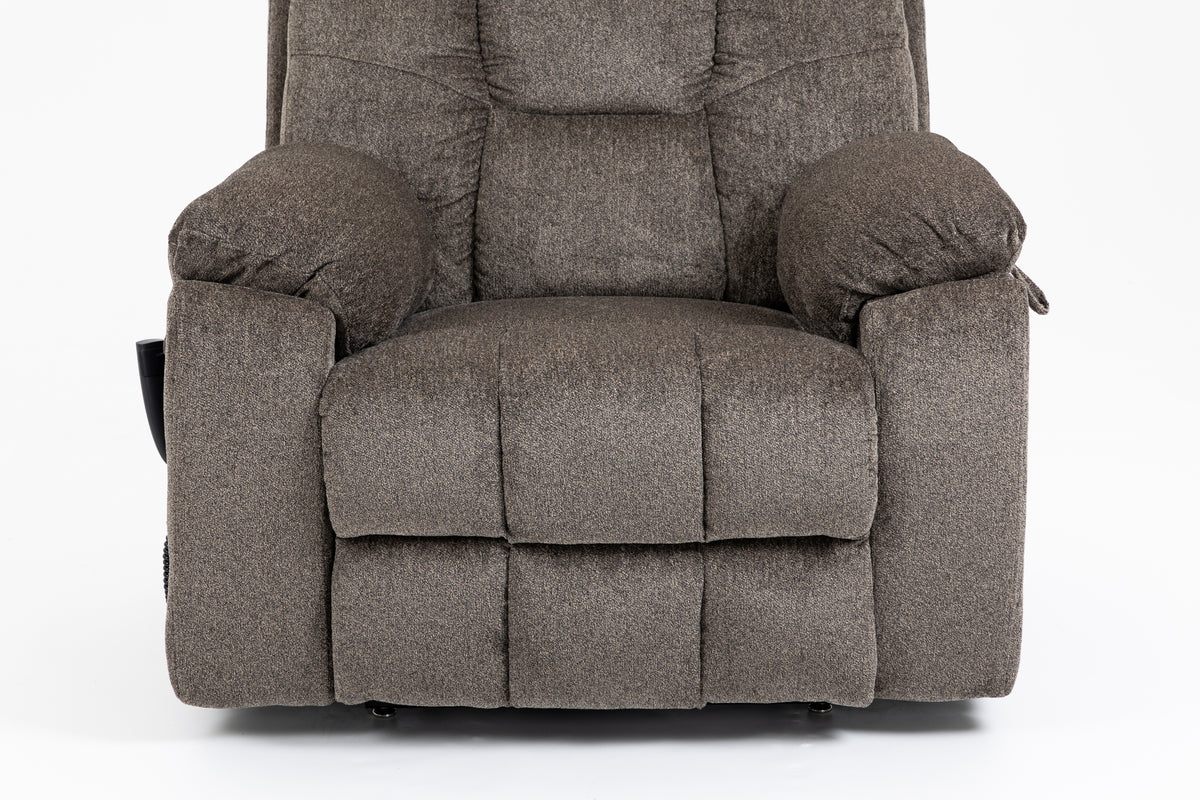 Old Age Electric Lift Chair, Flat High Density Foam Electric Sofa, With Heating And Massage Functions, Can Tilt To 180 Degrees, 2 Pocket Cup Holders, 2 Remote Controls, Dual Okin Motors Dark Brown Cotton Chenille