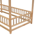 Twin Size Floor Wooden Bed With House Roof Frame, Fence Guardrails, Old Sku:W504105240 Twin Natural Pine