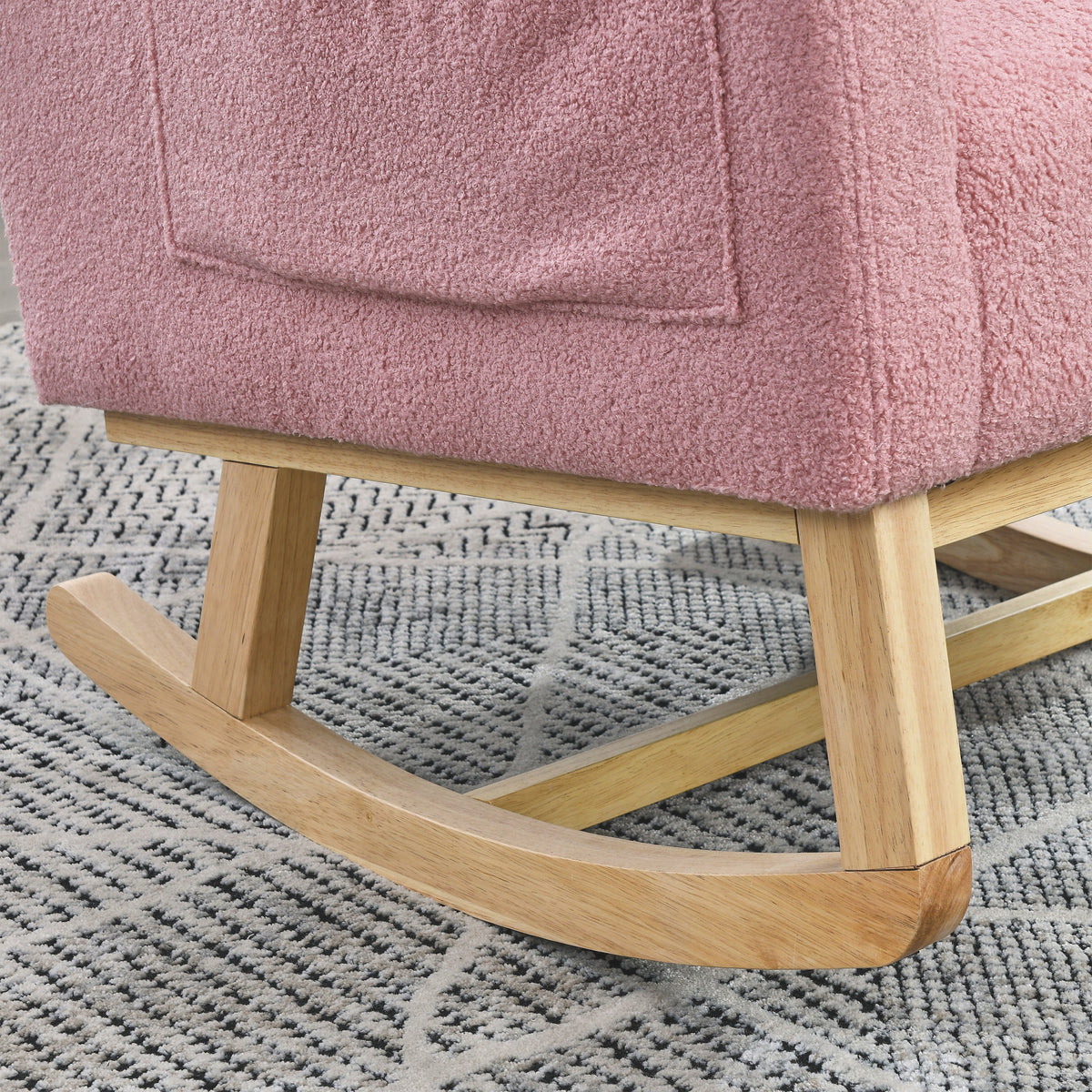 Video Welike 27.5 "W Modern Accent High Back Living Room Casual Armchair Rocker With One Lumbar Pillow, Two Side Pockets,Teddy. Pink Teddy Foam Fabric