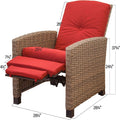 Indoor & Outdoor Recliner, All Weather Wicker Reclining Patio Chair, Red Cushion Red,1 Chair Red Rattan