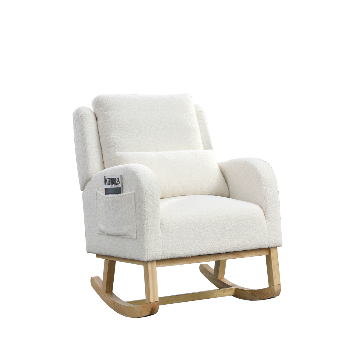 Video Welike 27.5 "W Modern Accent High Back Living Room Casual Armchair Rocker With One Lumbar Pillow, Two Side Pockets,Teddy White Ivory Ivory Foam Fabric