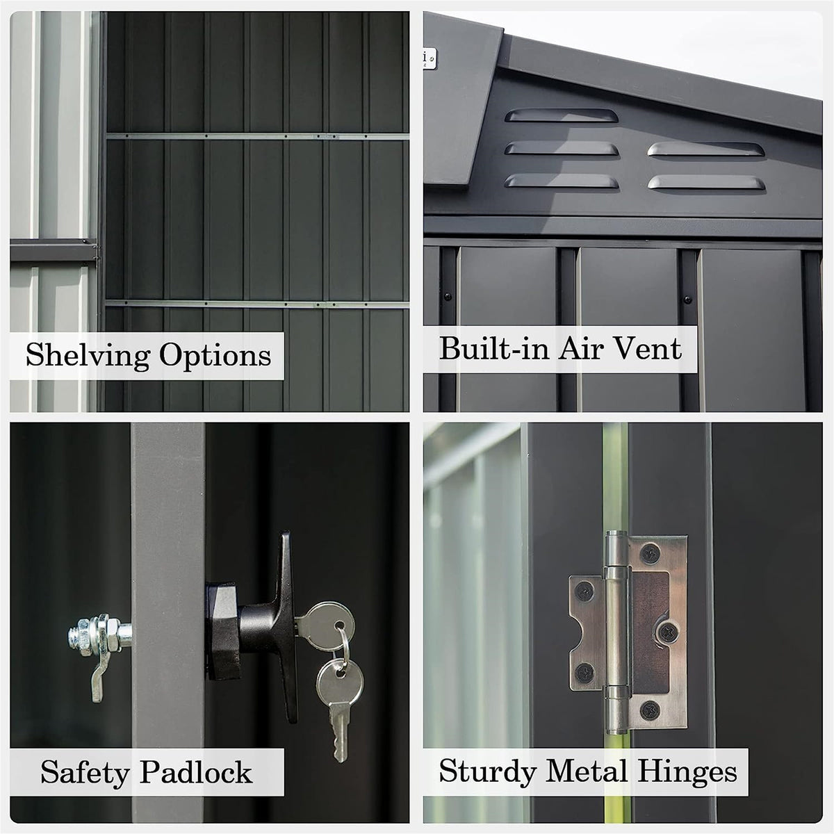Outdoor Storage Shed 10'X 8', Metal Garden Shed For Bike, Trash Can, Tools, Galvanized Steel Outdoor Storage Cabinet With Lockable Door For Backyard, Patio, Lawn 10X8Ft, Black Black Metal