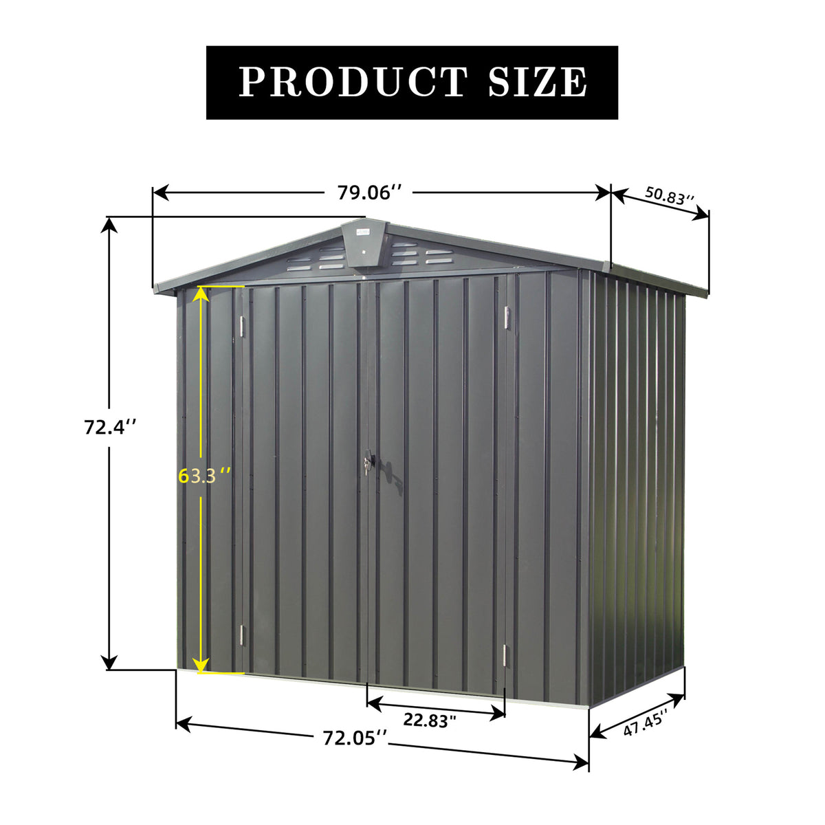 Outdoor Storage Shed 6.5'X 4.2', Metal Garden Shed For Bike, Trash Can, Tools, Lawn Mowers,Galvanized Steel Outdoor Storage Cabinet With Lockable Door For Backyard, Patio, Lawn 6.5X4.2Ft, Black Black Metal