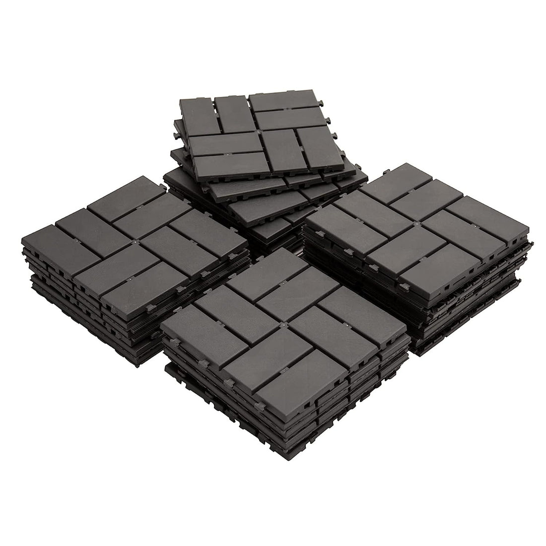 Patio Interlocking Deck Tiles, 12"X12" Square Composite Decking Tiles, Four Slat Plastic Outdoor Flooring Tile All Weather For Balcony Porch Backyard, Gray, Pack Of 36 Gray Plastic