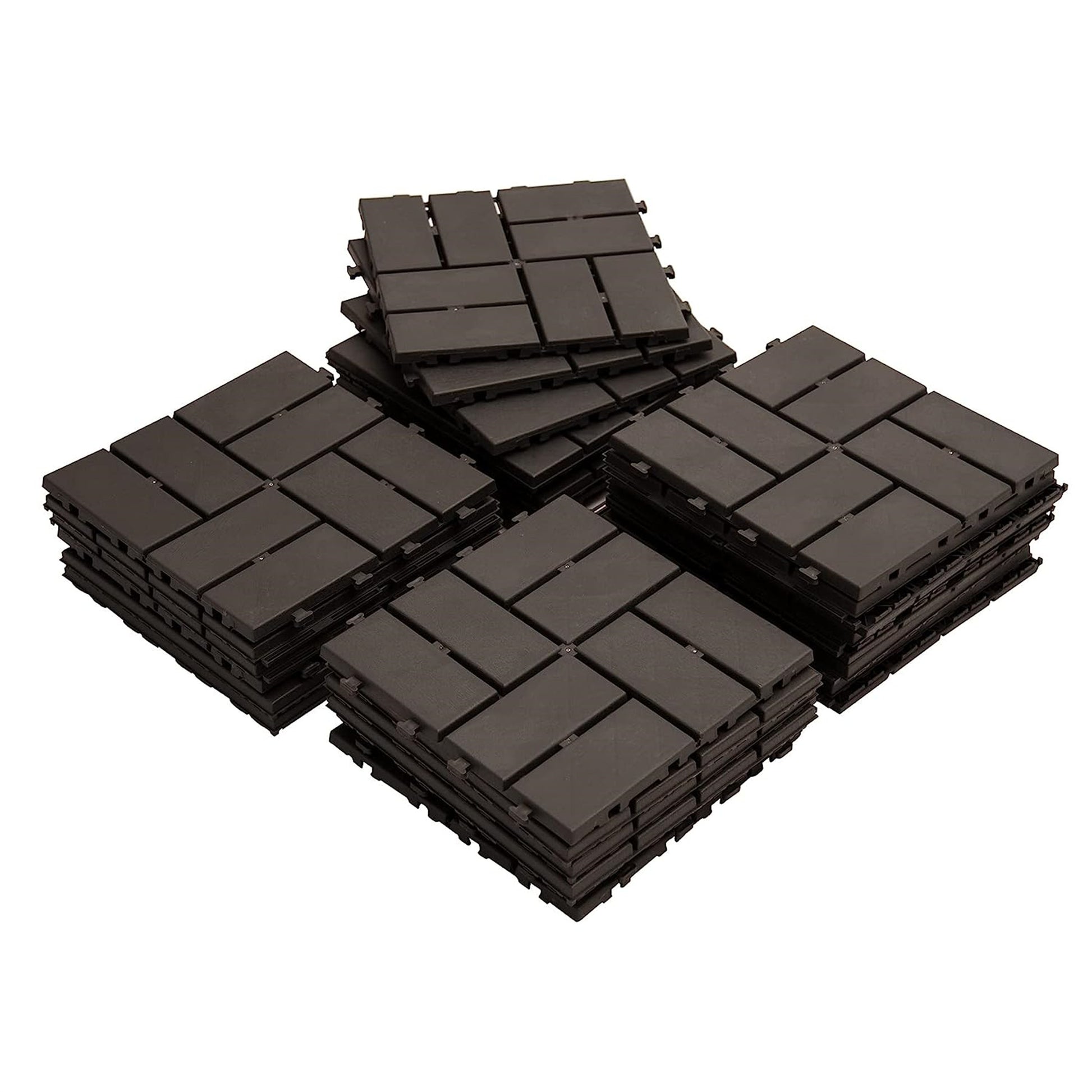 Patio Interlocking Deck Tiles, 12"X12" Square Composite Decking Tiles, Four Slat Plastic Outdoor Flooring Tile All Weather For Balcony Porch Backyard, Brown, Pack Of 36 Brown Plastic