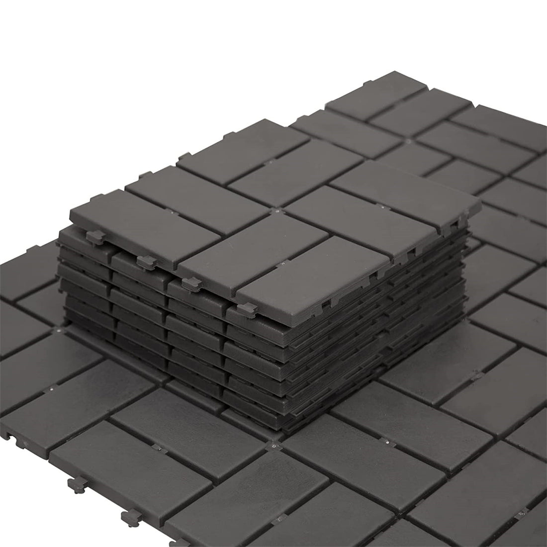 Patio Interlocking Deck Tiles, 12"X12" Square Composite Decking Tiles, Four Slat Plastic Outdoor Flooring Tile All Weather For Balcony Porch Backyard, Gray, Pack Of 44 Gray Plastic