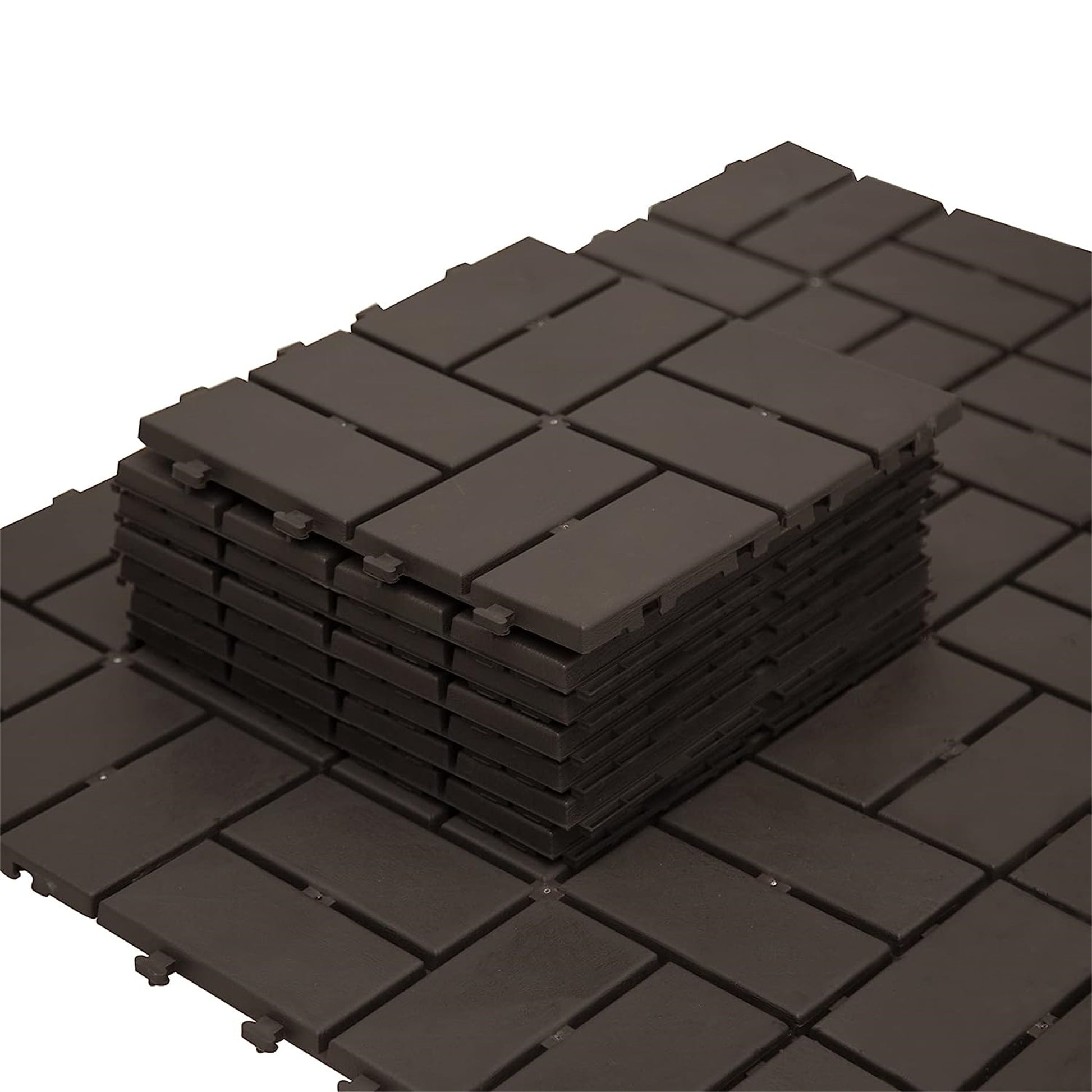 Patio Interlocking Deck Tiles, 12"X12" Square Composite Decking Tiles, Four Slat Plastic Outdoor Flooring Tile All Weather For Balcony Porch Backyard, Brown, Pack Of 44 Brown Plastic