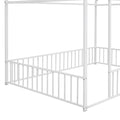Full Size Metal Bed House Bed Frame With Fence, For Kids, Teens, Girls, Boys,White White Metal
