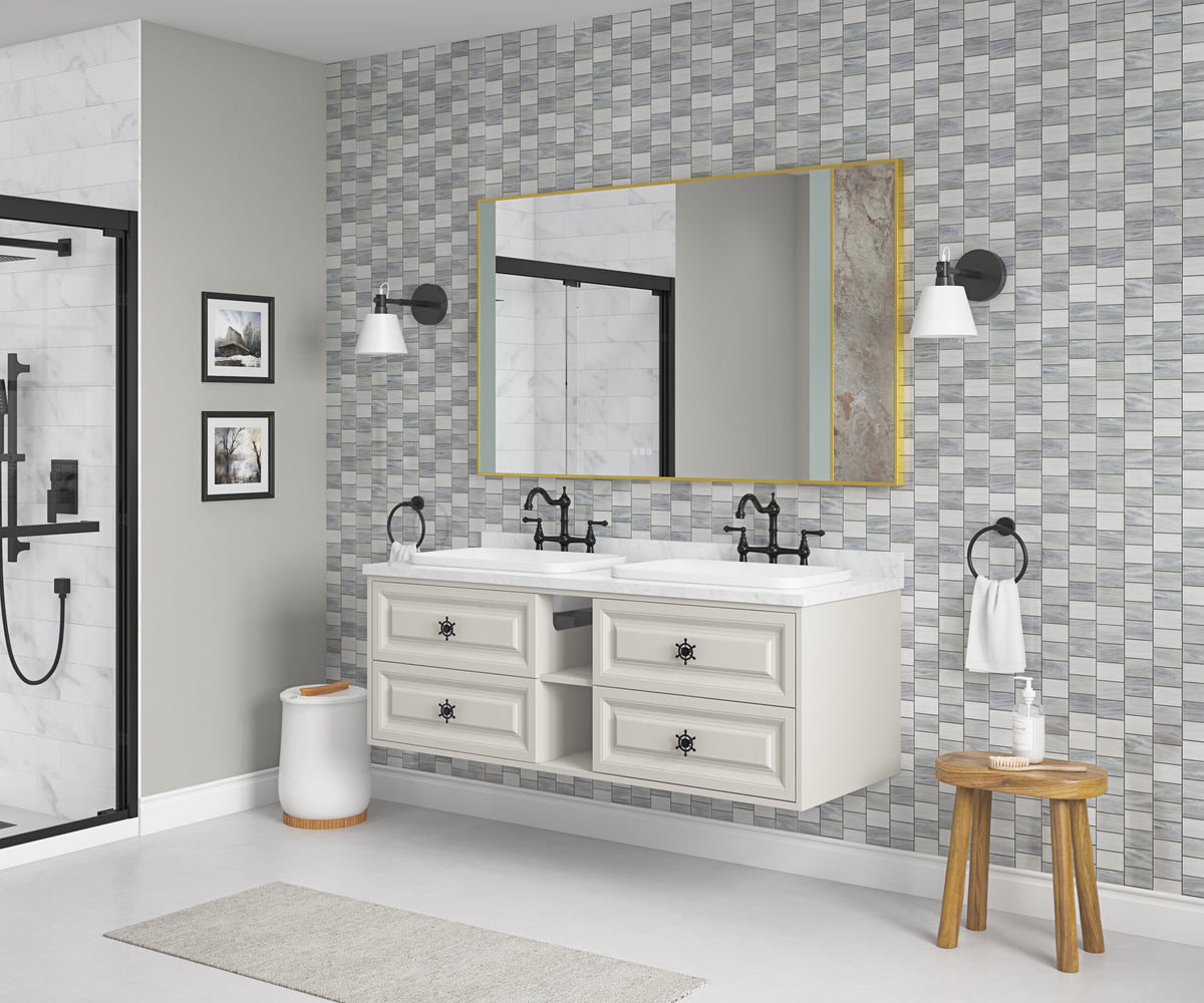 60 X 36Inch Led Mirror Bathroom Vanity Mirror With Back Light, Wall Mount Anti Fog Memory Large Adjustable Vanity Mirrornatural Stone Decoration Decoration Follows Led Changes Gold Aluminium