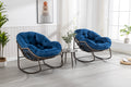 Outdoor Rattan Rocking Chair,Padded Cushion Rocker Recliner Chair Outdoor For Front Porch, Living Room, Patio, Garden, Navy Blue Navy Blue Cotton Steel