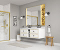 60In. W X 48 In. H Led Lighted Bathroom Wall Mounted Mirror With High Lumen Anti Fog Separately Control Natural Stone Decoration Decoration Follows Led Changesbedroom Full Length Mirror Bathroom Gold Aluminium