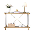 43.31'' Golden Glass Sofa Table, Acrylic Side Table, Console Table For Living Roome& Bedroom Golden Glass Iron
