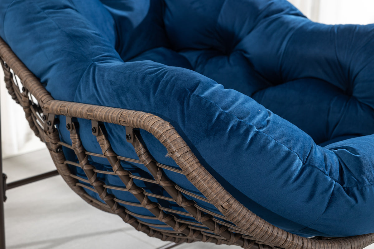 Outdoor Rattan Rocking Chair,Padded Cushion Rocker Recliner Chair Outdoor For Front Porch, Living Room, Patio, Garden, Navy Blue Navy Blue Cotton Steel
