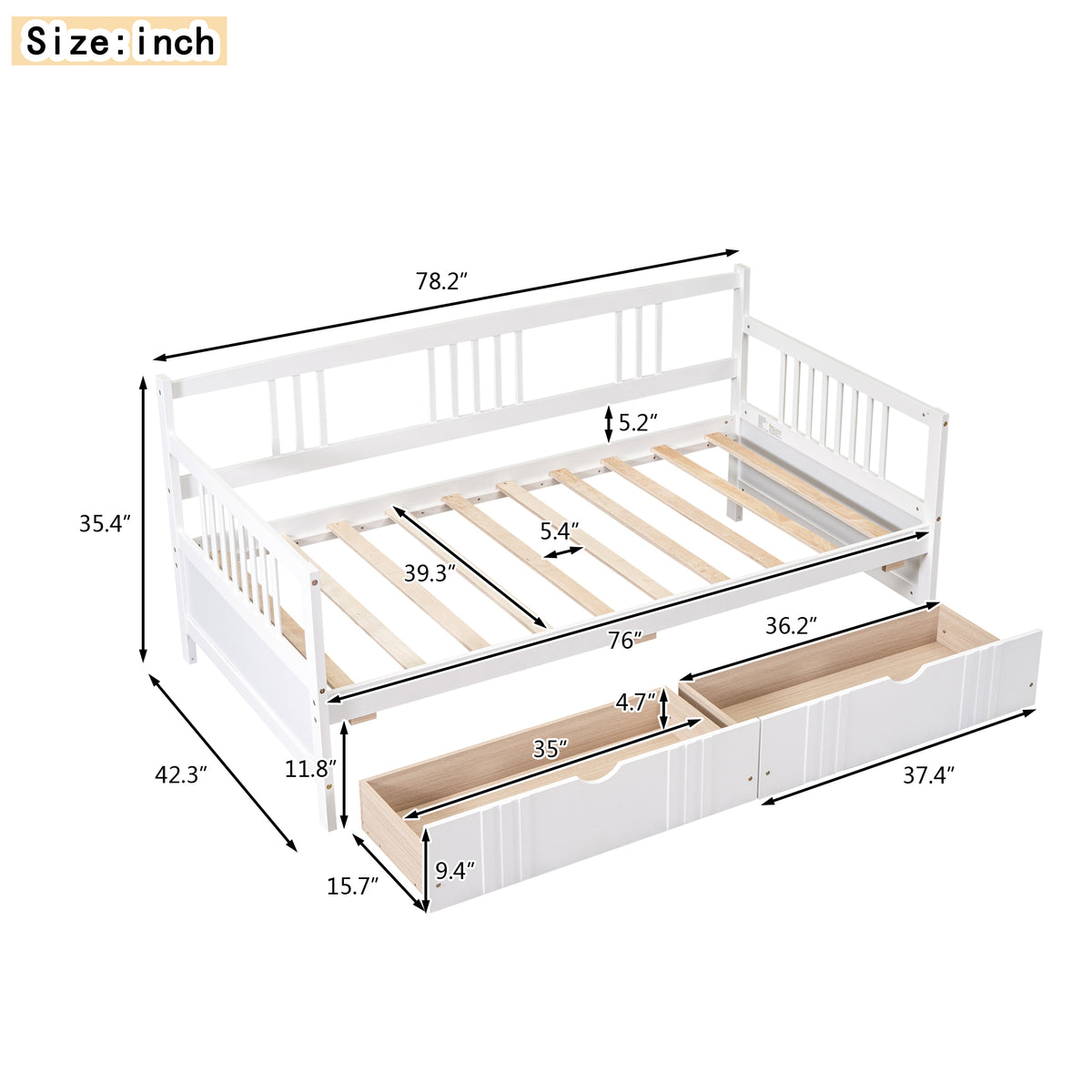 Twin Size Daybed Wood Bed With Two Drawers,White Old Sku:Lp000057Aak White Solid Wood