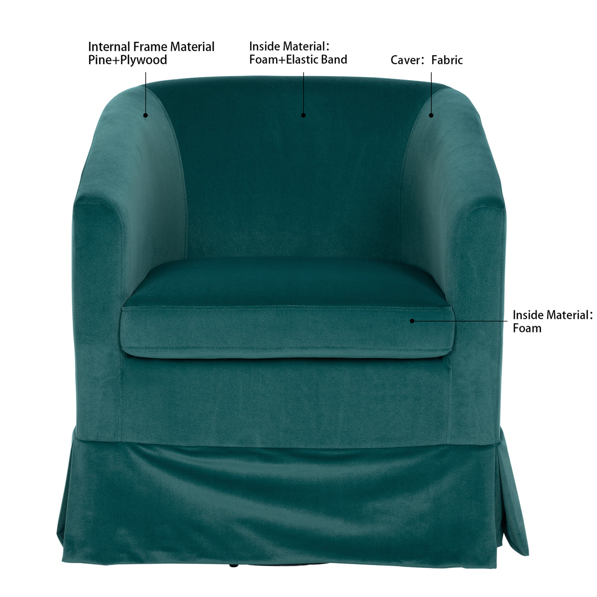 27.36" Wide Swivel Chair Green Polyester