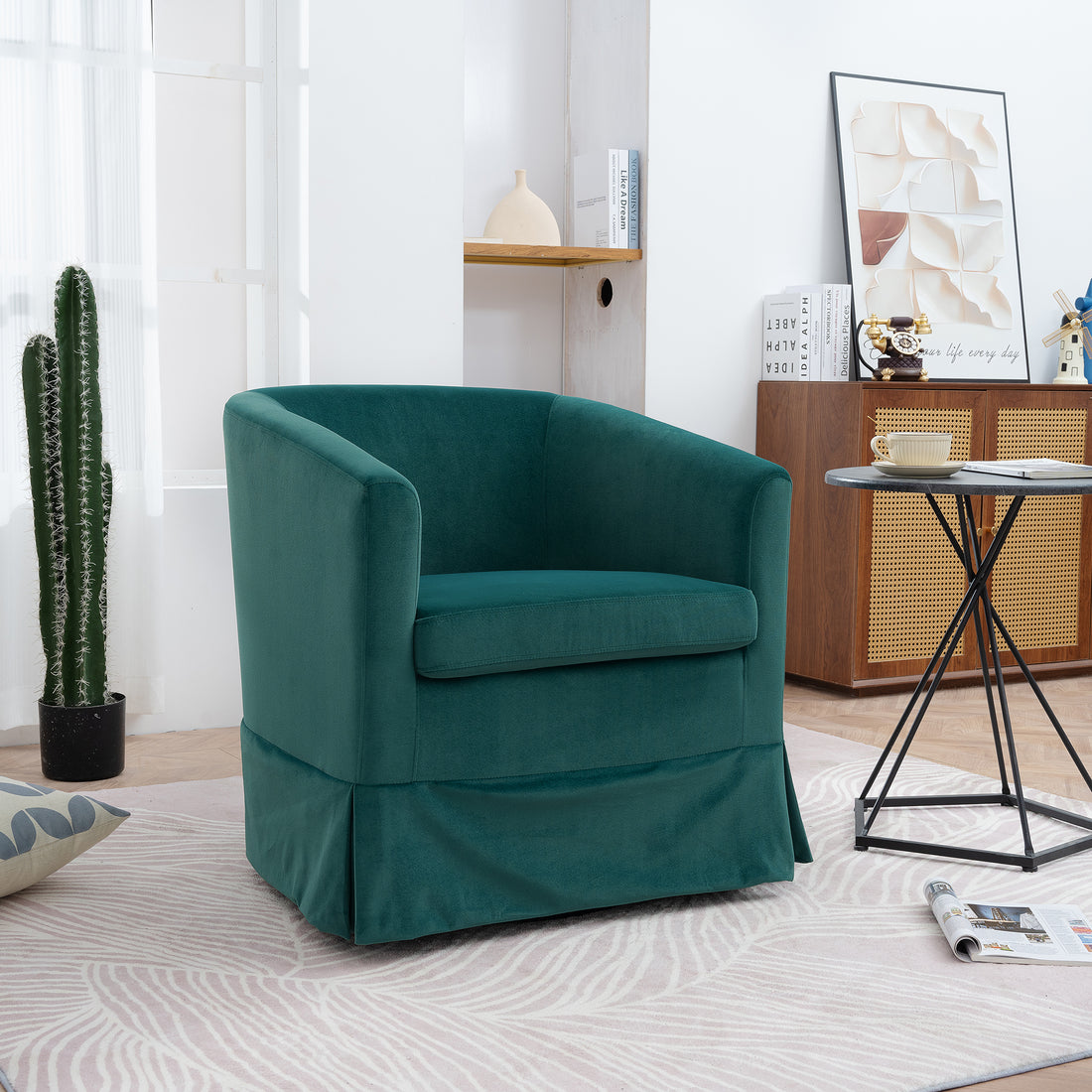 27.36" Wide Swivel Chair Green Polyester