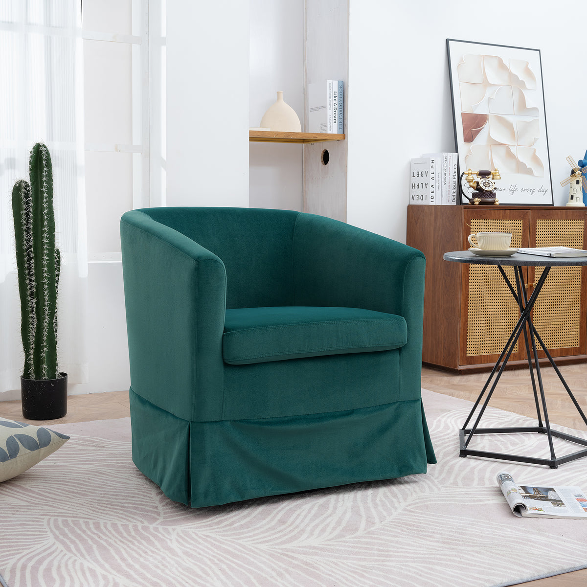 27.36" Wide Swivel Chair Green Polyester