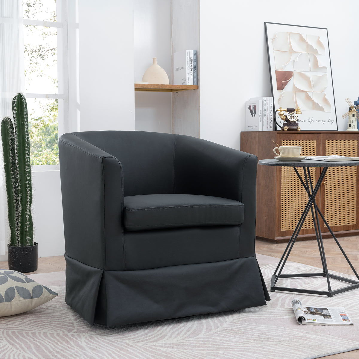 27.36" Wide Swivel Chair Black Pu Pu