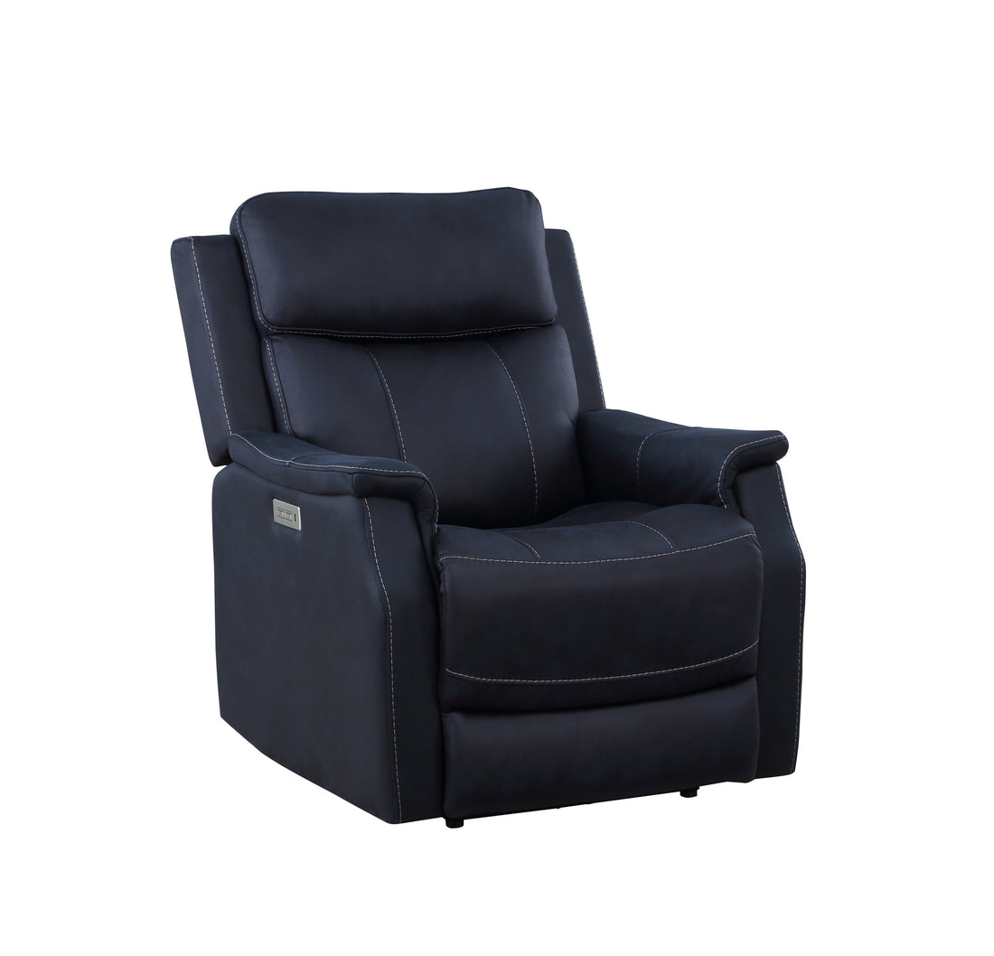 Clean Contemporary Dual Power Recliner Ocean Bluepower Footrest, Power Headrest Easy Care And Convenience Dark Blue Foam Fabric