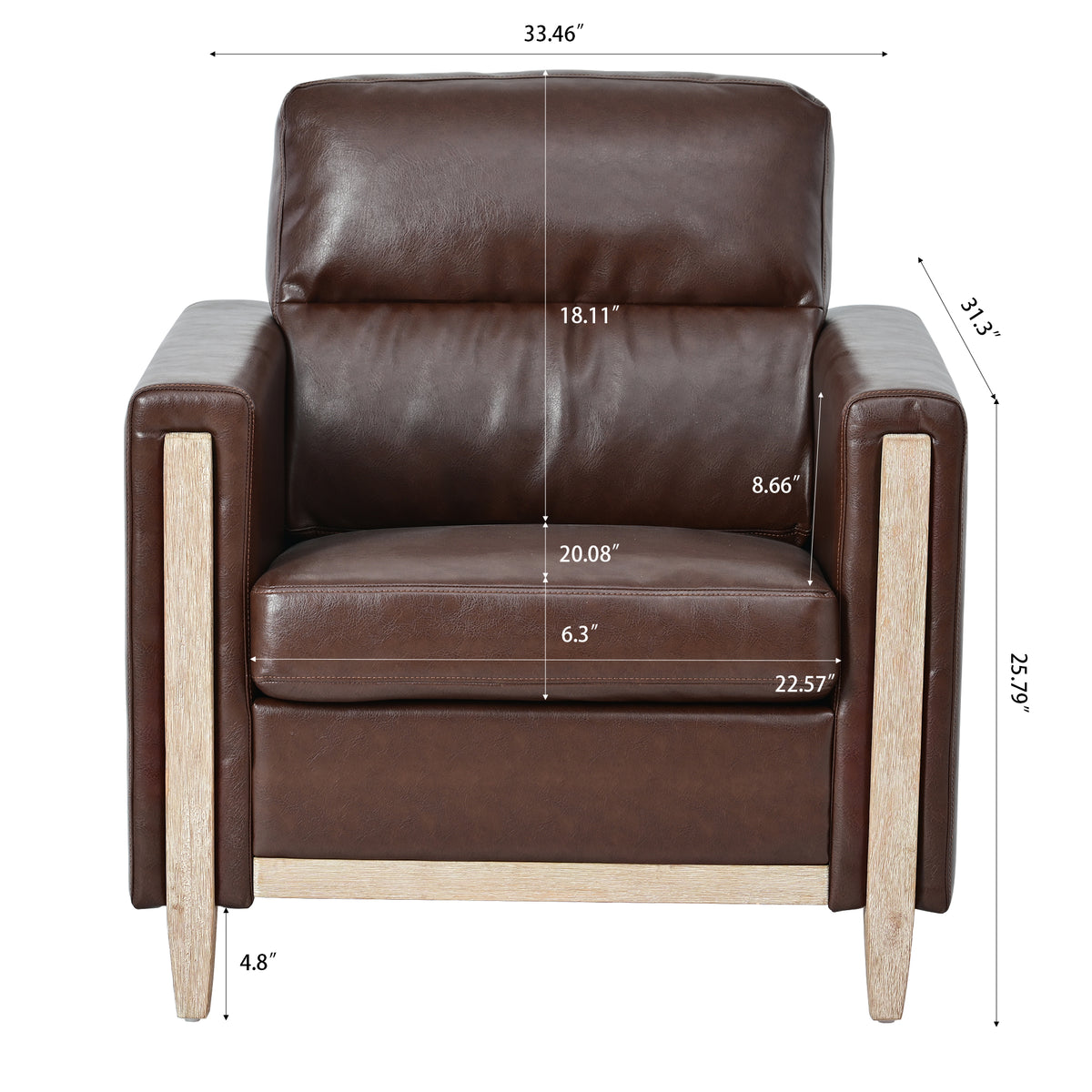 1 Seater Sofa For Living Room Brown Pu Pu