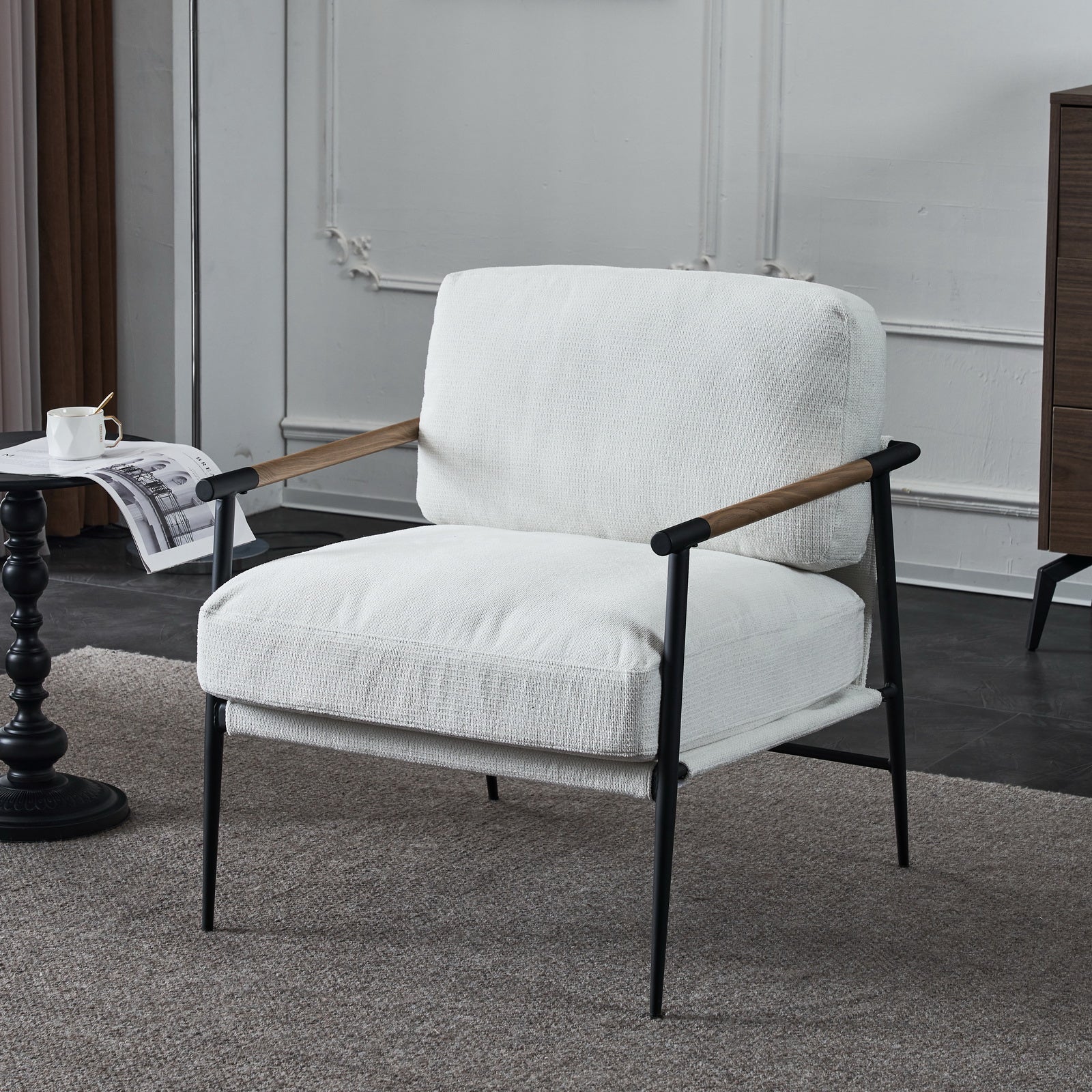 Leisure Chair Lounge Chair Velvet White Color White Fabric