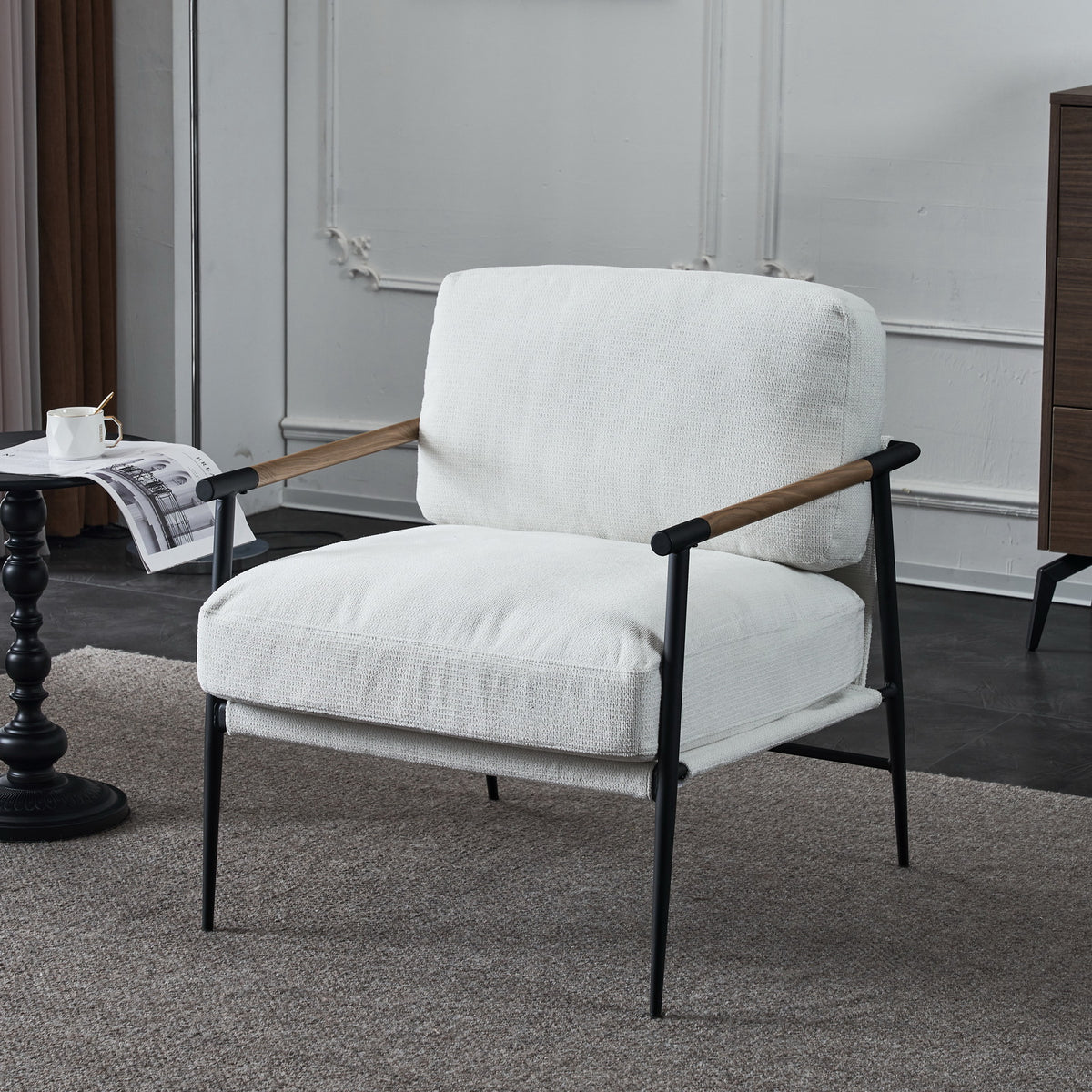 Leisure Chair Lounge Chair Velvet White Color White Fabric