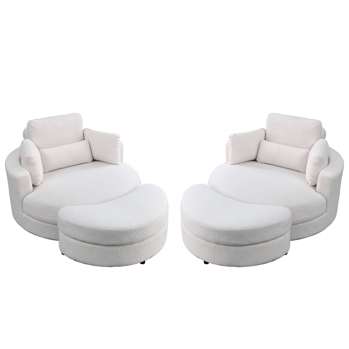 Video Welike Swivel Accent Barrel Modern Sofa Lounge Club Big Round Chair With Storage Ottoman Teddy Fabric For Living Room Hotel With Pillows. *2Pcs,Teddy White Ivory Ivory Foam Fabric