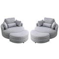 Video Welike Swivel Accent Barrel Modern Grey Sofa Lounge Club Big Round Chair With Storage Ottoman Linen Fabric For Living Room Hotel With Pillows .2Pcs Light Grey Foam Fabric