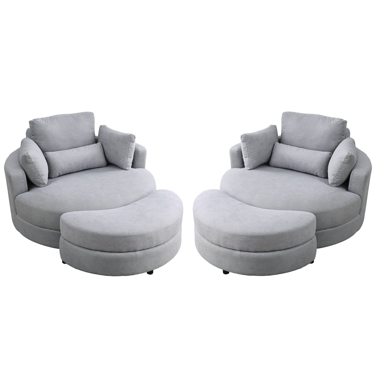 Video Welike Swivel Accent Barrel Modern Grey Sofa Lounge Club Big Round Chair With Storage Ottoman Linen Fabric For Living Room Hotel With Pillows .2Pcs Light Grey Foam Fabric