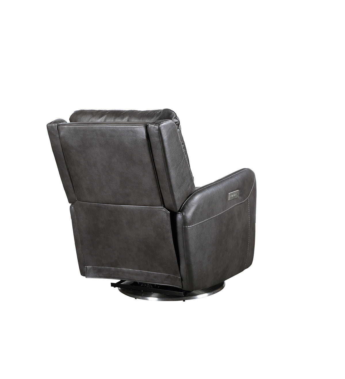 Elegant Triple Power 360 Swivel Recliner Pencil Arms, Power Footrest, Power Headrest, Power Lumbar Swivel Design, Charcoal Faux Leather Charcoal Grey Foam Fabric