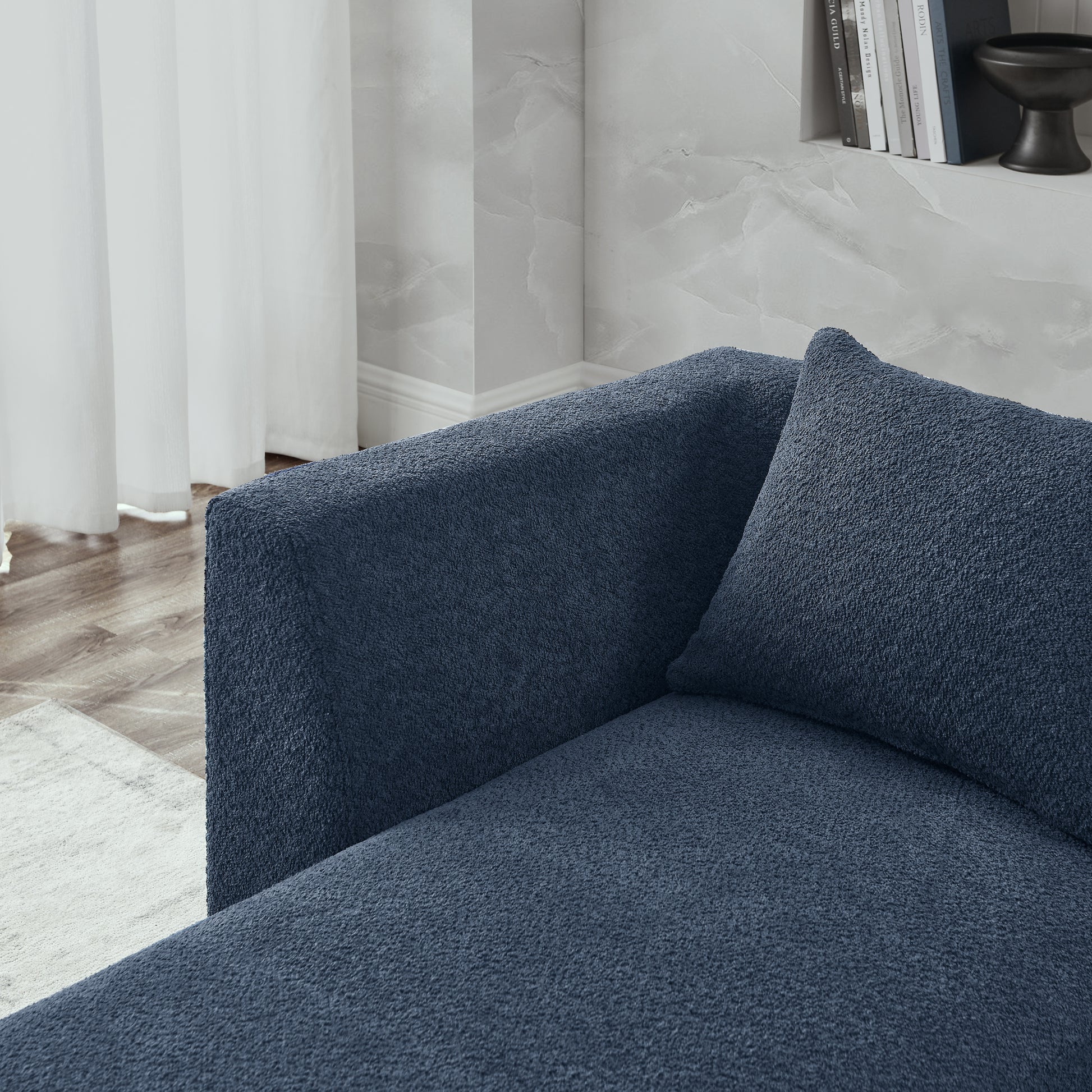 L Shape Sectional Sofa With Right Side Chaise And Ottoman, Modular Sofa, Diy Combination, Loop Yarn Fabric, Navy Navy Polyester Wood Tight Back Eucalyptus Square Arms Polyester 5 Seat