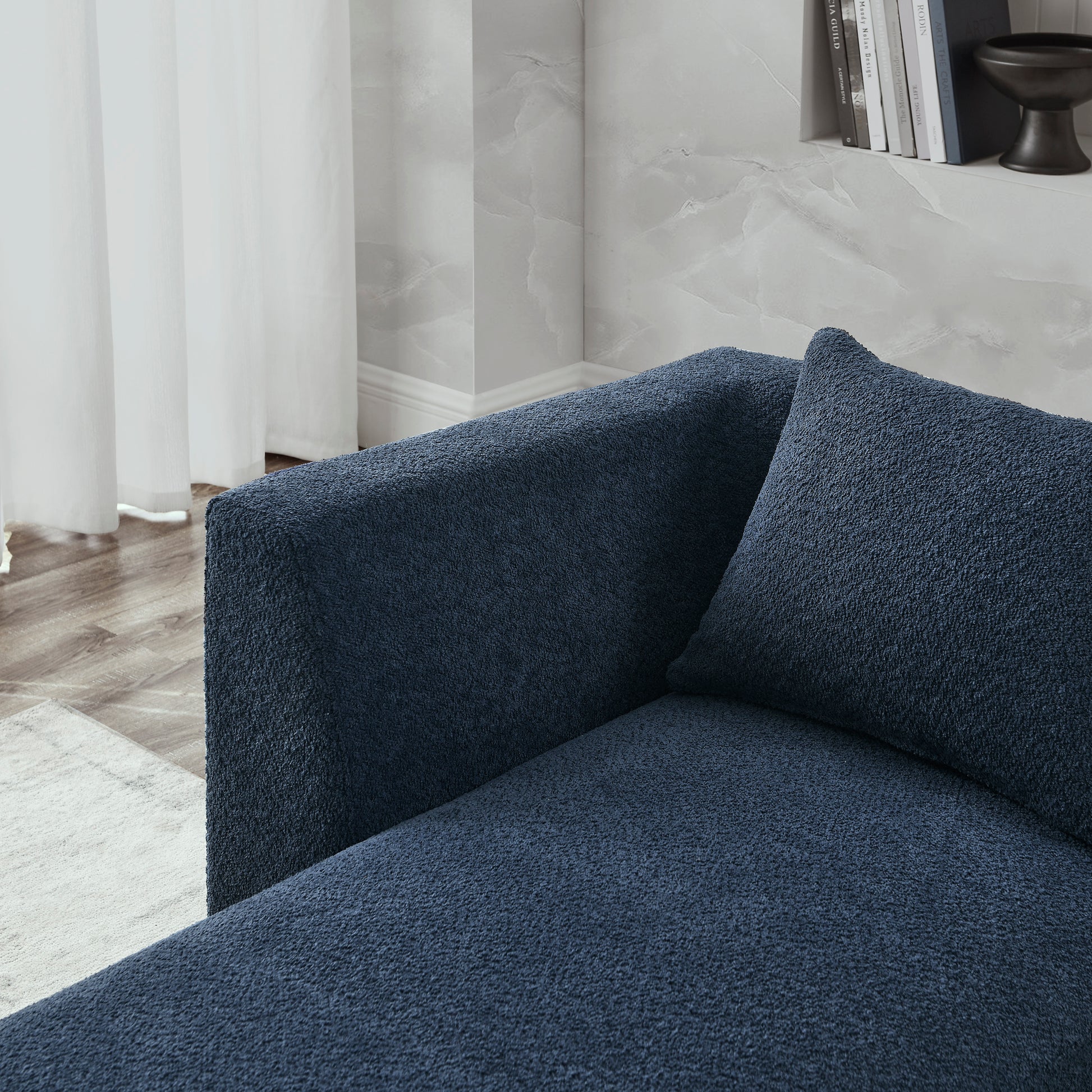 U Shape Sectional Sofa Including Two Single Seat, Two Chaises And Two Ottomans, Modular Sofa, Diy Combination, Loop Yarn Fabric, Navy Navy Polyester Wood Medium Soft Tight Back Eucalyptus Square Arms Polyester 6 Seat
