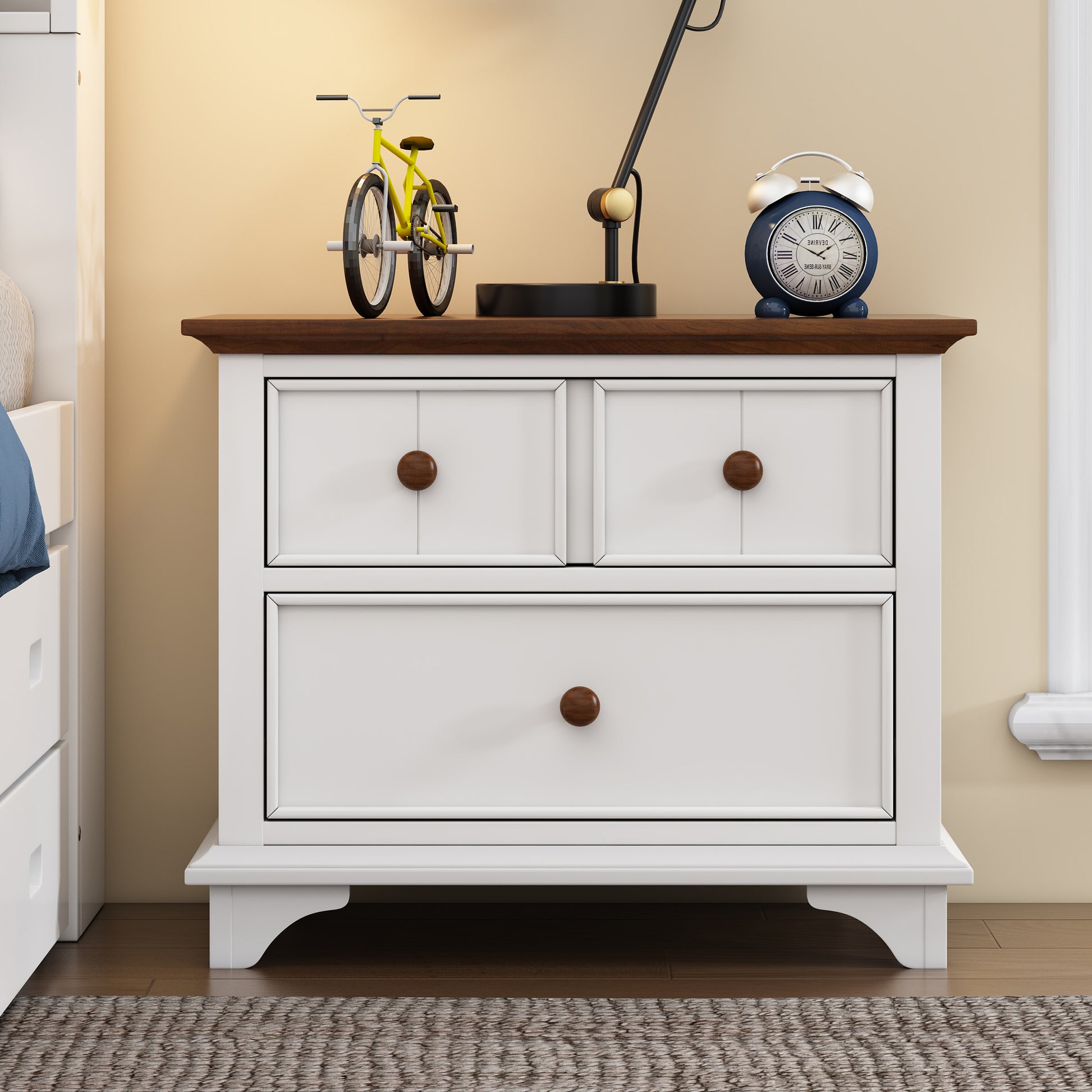 2 Pieces Wooden Captain Bedroom Set Twin Bed With Trundle And Nightstand,White Walnut White Walnut Wood