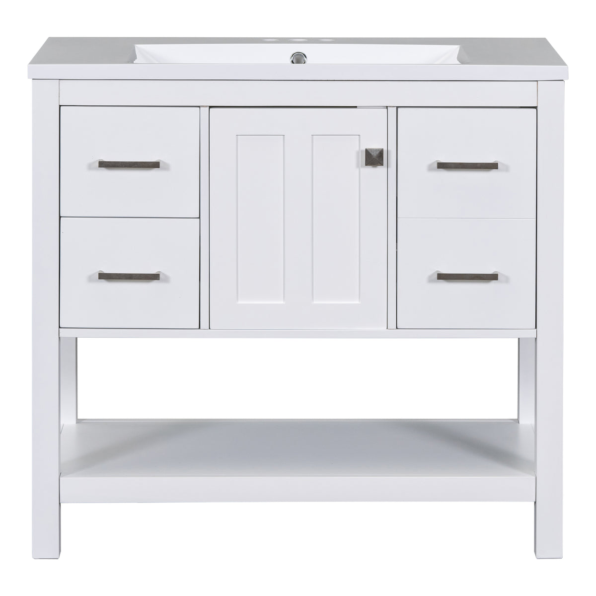 36" White Modern Bathroom Vanity With Usb,Two Shallow Drawers, One Deep Drawer,One Door,Single Resin Sink,Small Bathroom Organization Cabinet White Solid Wood Mdf Resin