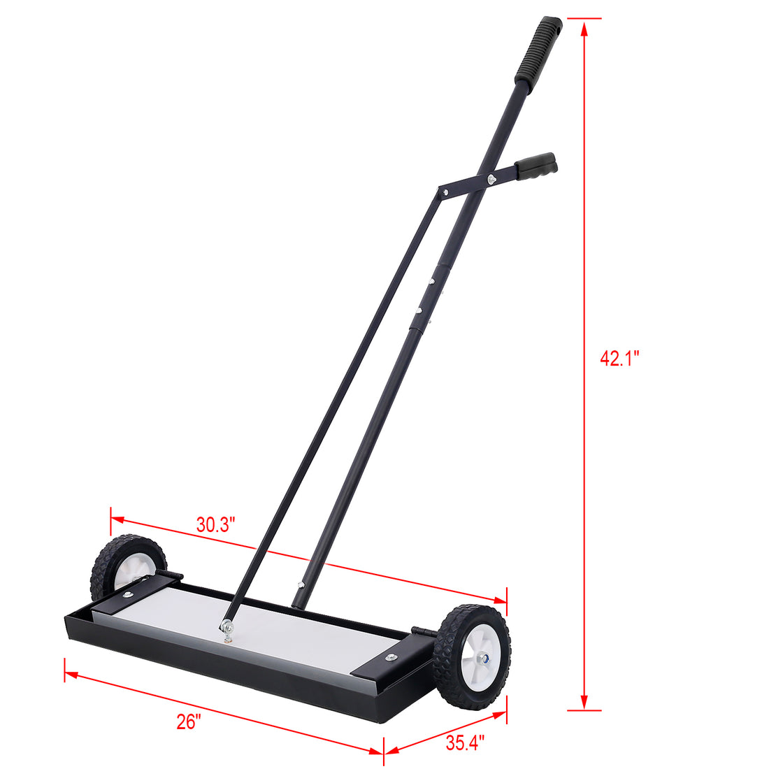 24'' Rolling Magnetic Pick Up Sweeper, Heavy Duty Push Type With Release, For Nails Needles Screws Collection,100 Pound Capacity Black And Silver Metal