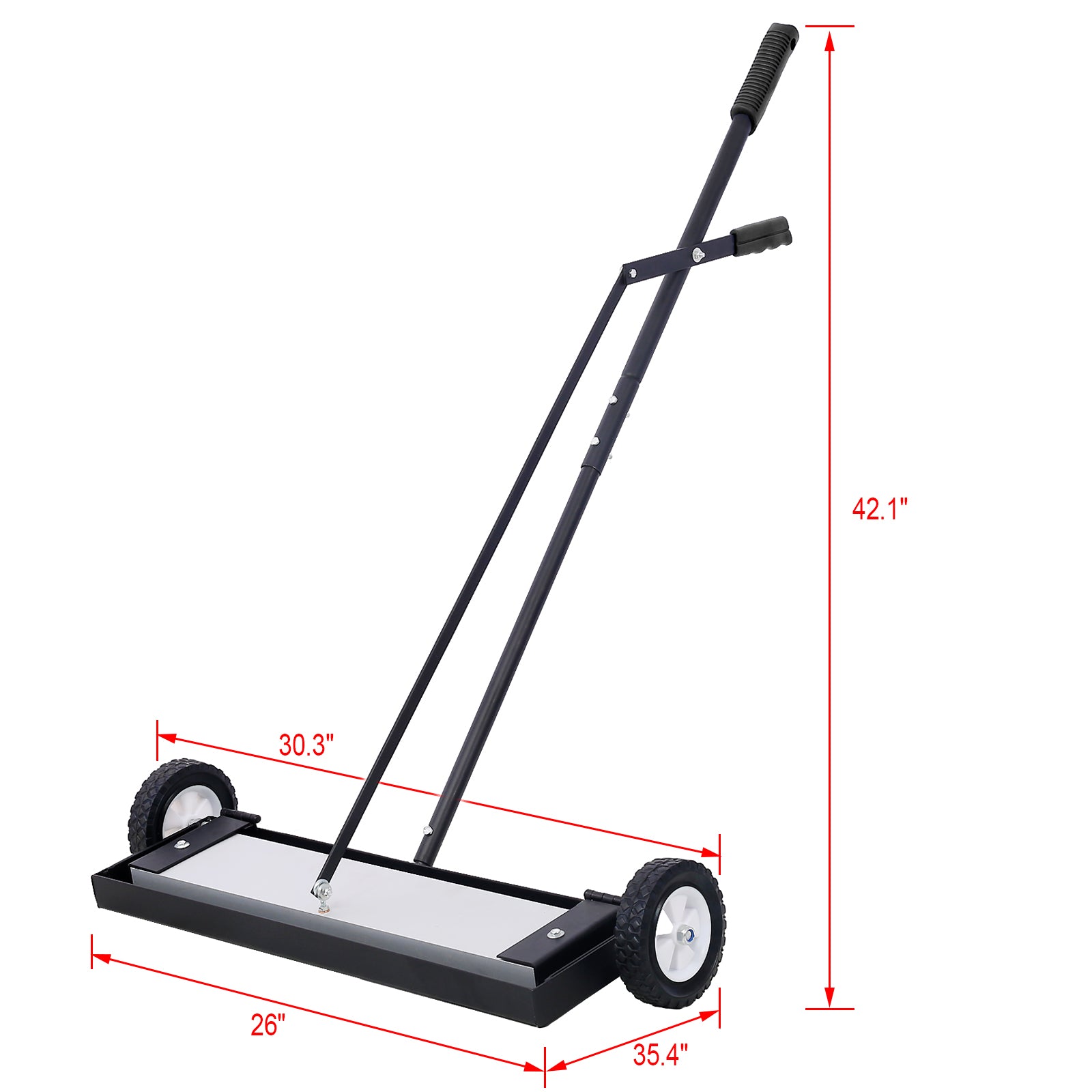 24'' Rolling Magnetic Pick Up Sweeper, Heavy Duty Push Type With Release, For Nails Needles Screws Collection,100 Pound Capacity Black And Silver Metal