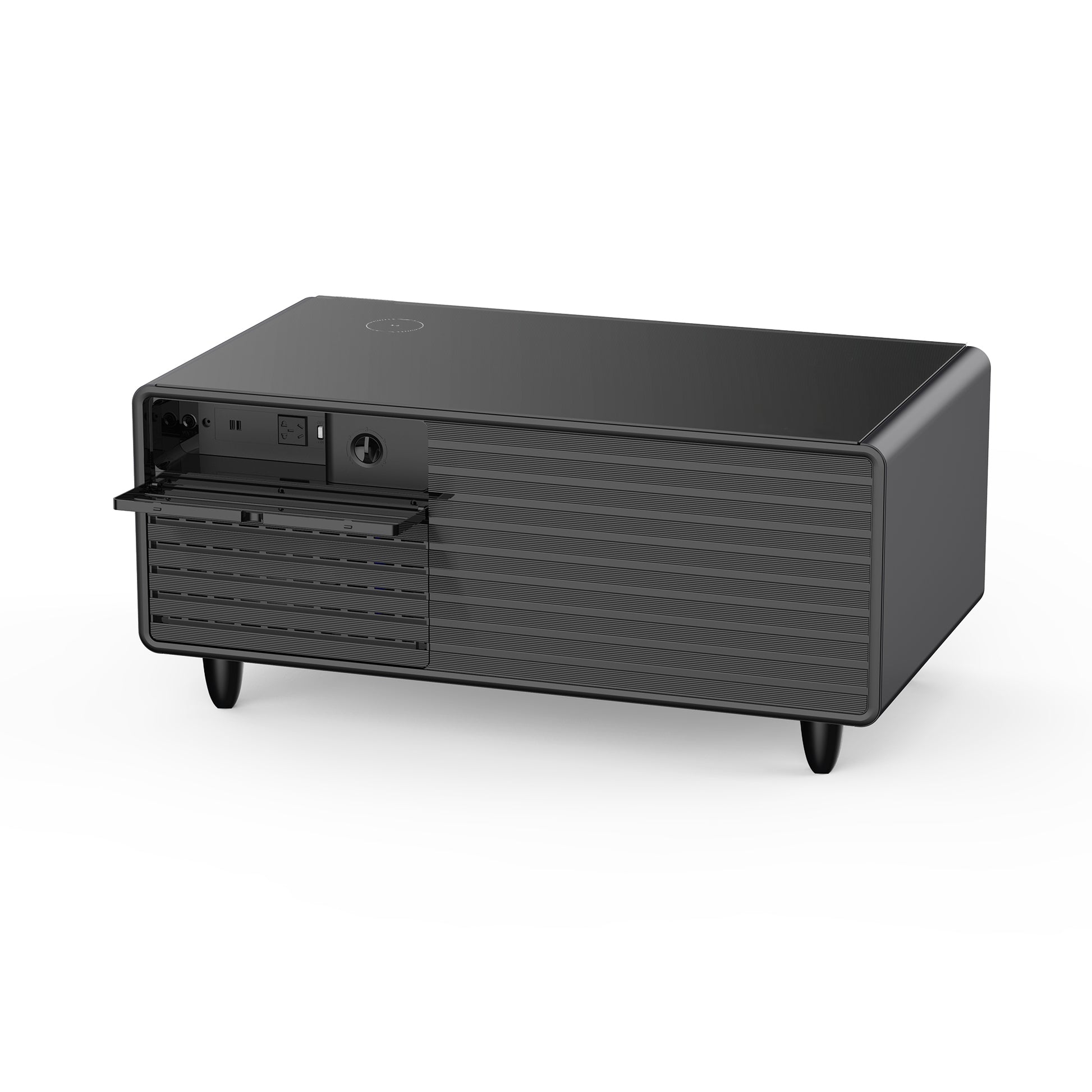 Modern Smart Coffee Table With Built In Fridge, Wireless Charging, Power Socket, Usb Interface, Outlet Protection, Mechanical Temperature Control And Ice Water Interface, Black Black Primary Living Space Luxury,Modern Rectangular Coffee & End Tables Abs
