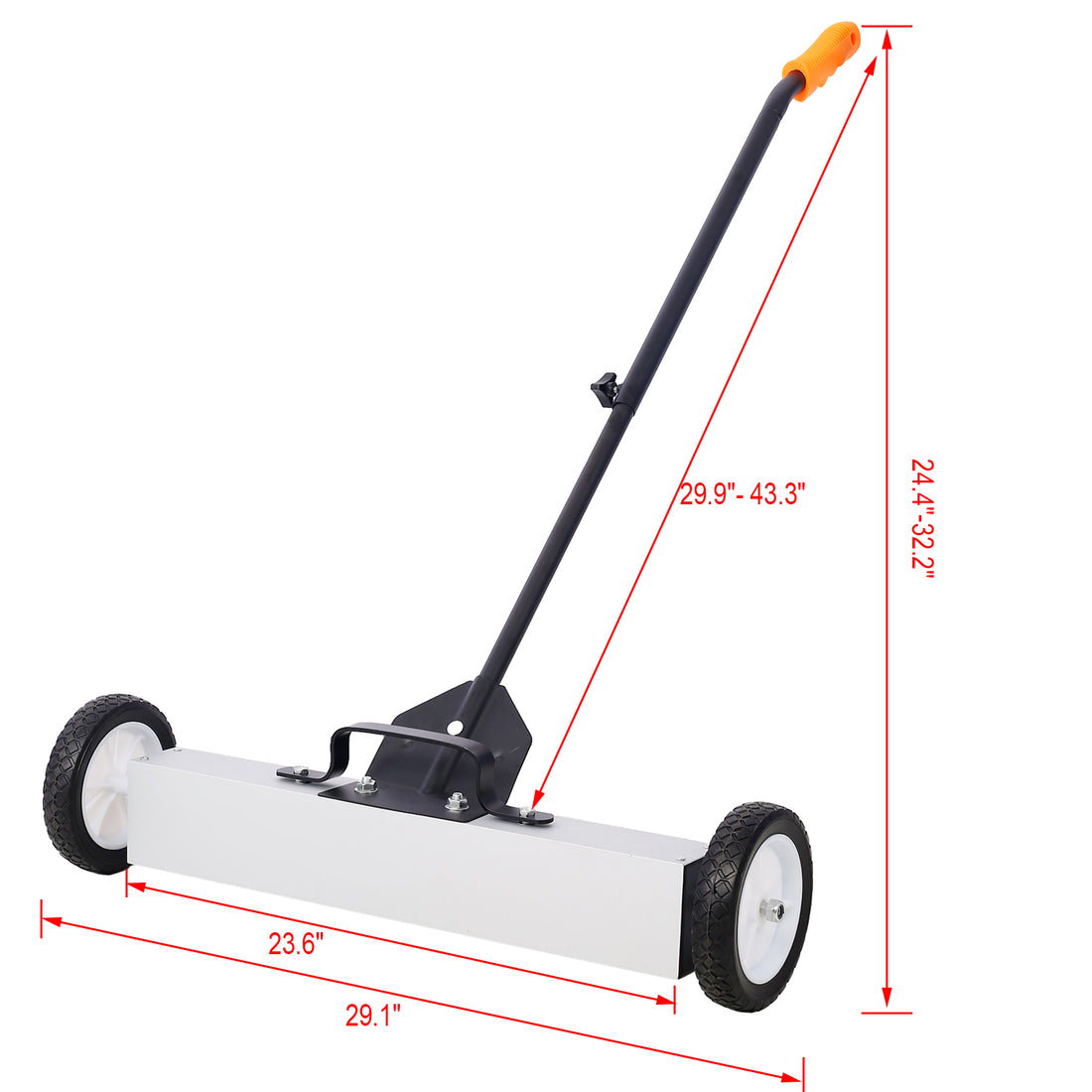 24'' Rolling Magnetic Pick Up Sweeper, Heavy Duty Push Type With Release, For Nails Needles Screws Collection,30 Pound Capacity Black And Silver Metal