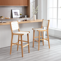 Hengming Saddle Leather Woven Bar Chair With Solid Wood Legs, Suitable For Living Room, Kitchen And Other Leisure Areas White Pvc