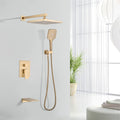 Shower Faucet Set, With Handheld Shower And Rainfall Shower Head Combination Set Wall Mounted Shower System With Tub Spout Brushed Gold Brass