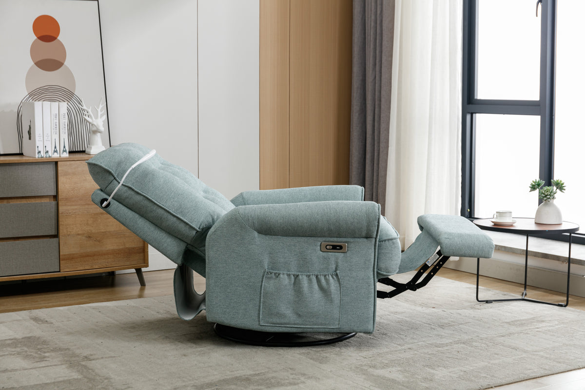 Reclining Chair 270 Degree Swivel Recliner Chairs With Usb Port, Side Pocket And Touch Sensitive Lamp For Living Room, Bedroom, Lotus Green Green Linen