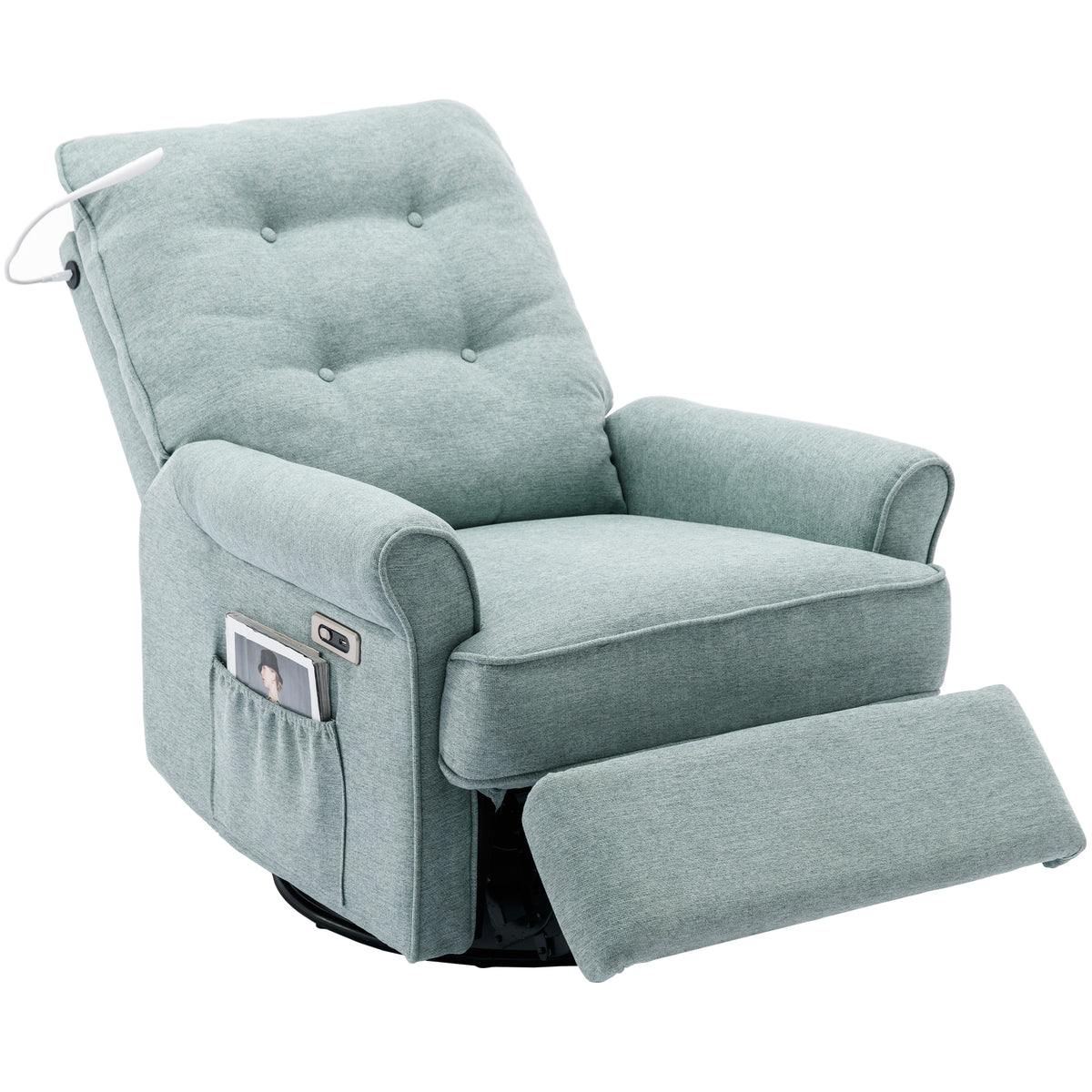 Reclining Chair 270 Degree Swivel Recliner Chairs With Usb Port, Side Pocket And Touch Sensitive Lamp For Living Room, Bedroom, Lotus Green Green Linen