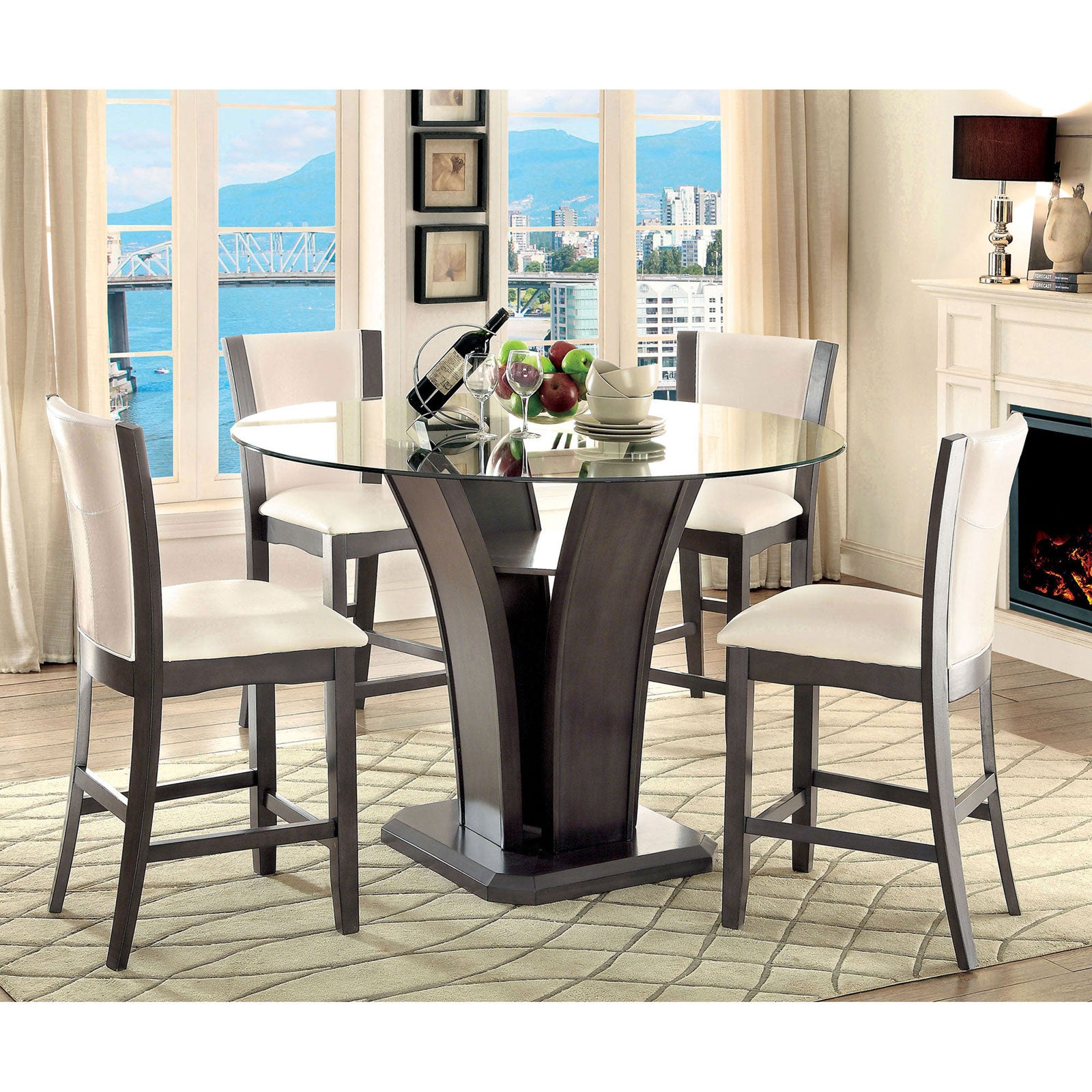 Style Comfort Contemporary 2Pcs Counter Height Chairs Gray And Whitecushion Seat Kitchen Dining Room Furniture White Gray Gray Dining Room Contemporary,Modern Dining Chairs Solid Back Solid Wood