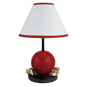 15" Tall Polyresin Accent Table Lamp, Basketball Shaped, Cone Linen Shade Multicolor Polyresin