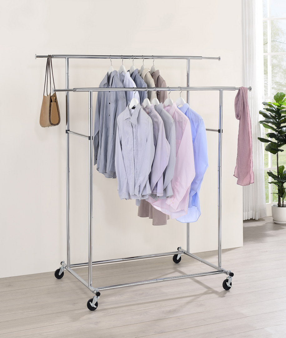 65" Dual Bar Adjustable Industrial Garment Rack Chrome Metal
