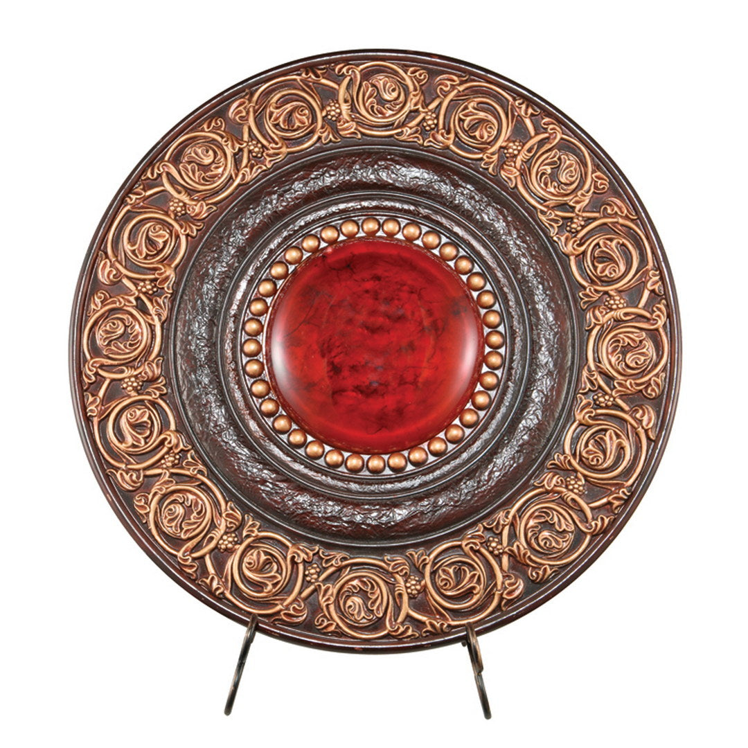 21" Diameter Polyresin Decorative Plaque, Red And Brown Multicolor Polyresin