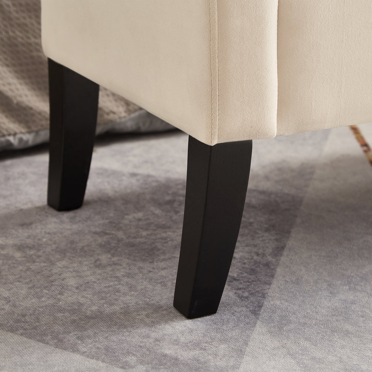 51.5" Bed Bench With Storage Beige Velvet Beige Foam Velvet