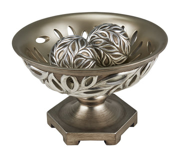 12.75" Long Polyresin Decorative Bowl "Kiara", Silver Peacock Feathers Design Silver Polyresin