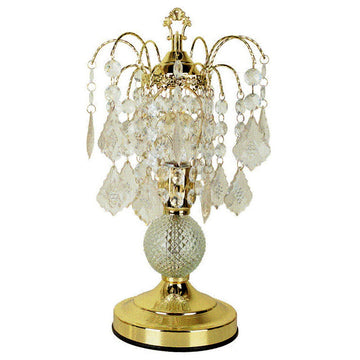 15" Tall Steel Table Lamp With Gold Finish, Glass Decor Multicolor Ceramic